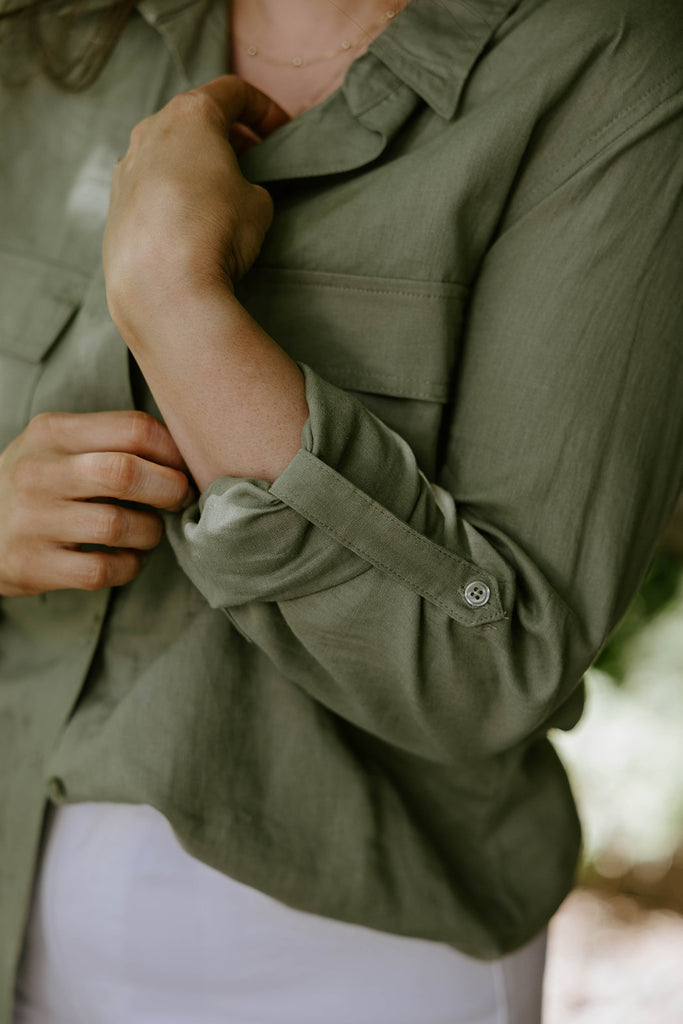 Classic Linen Button up - Olive