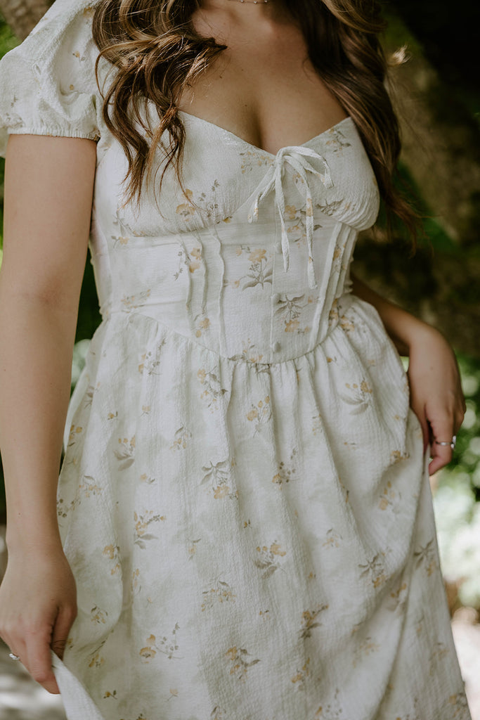 Puff Sleeve Midi Dress With Buttons - Sage