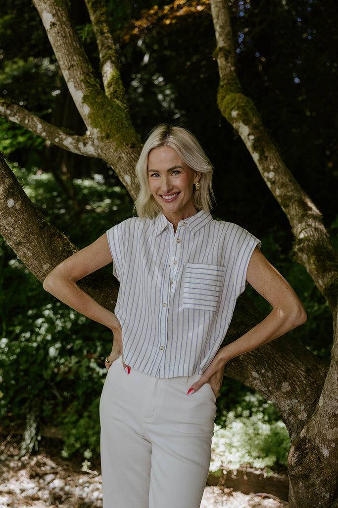 The Elevated Striped Button Up - Blue