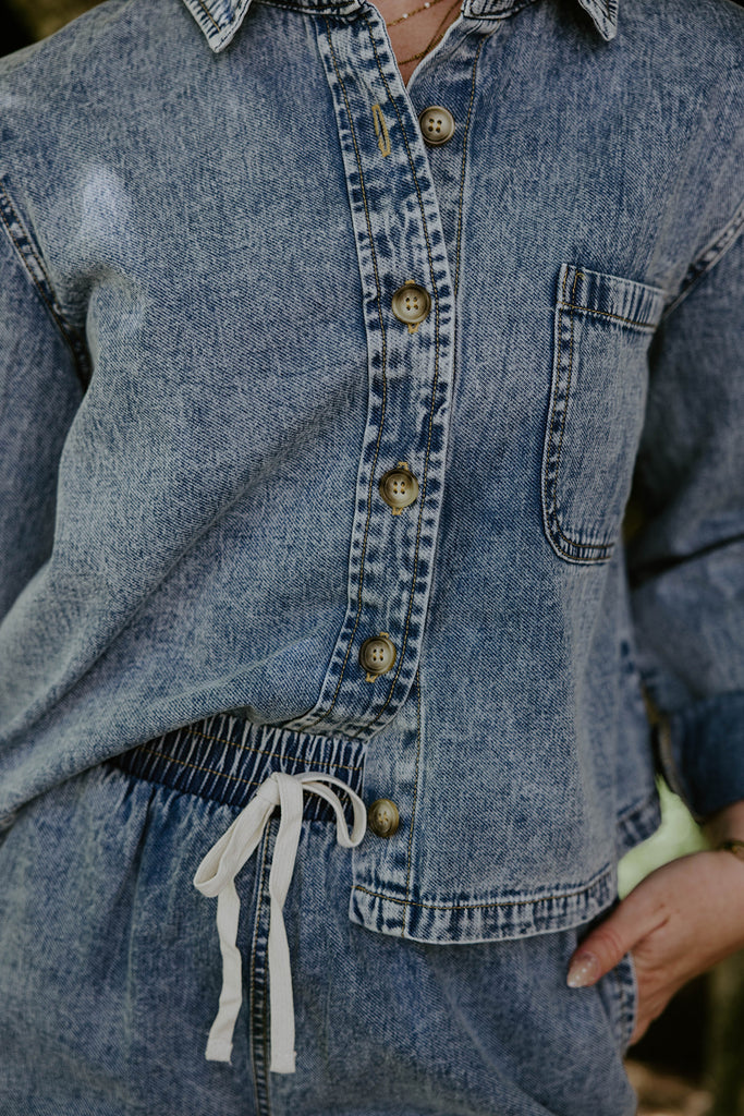Washed Denim Boxy Shirt & Shorts Set