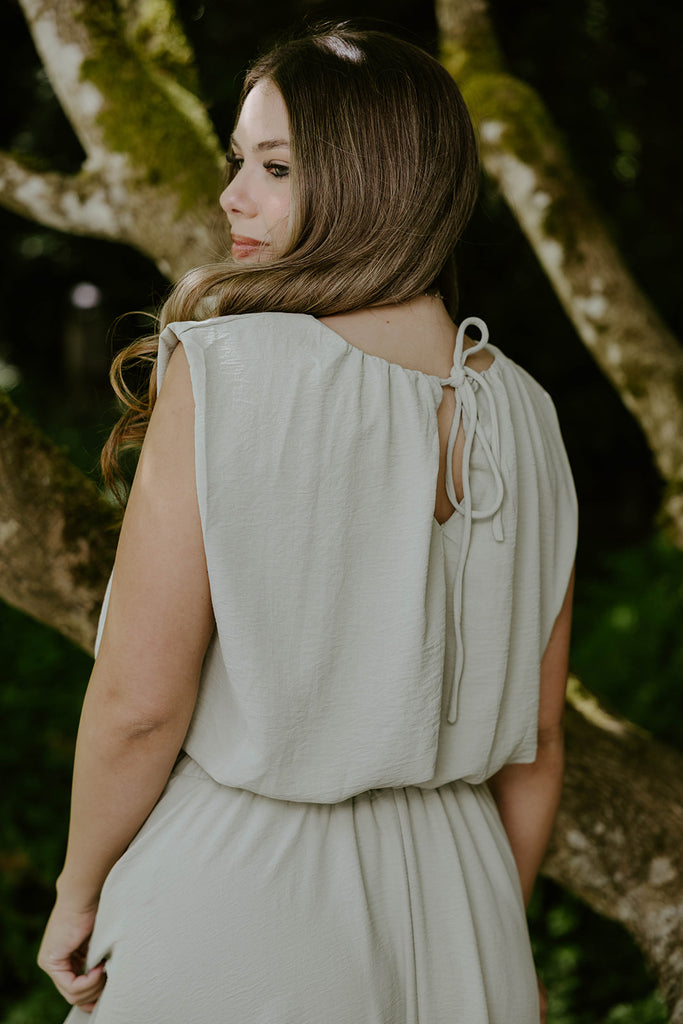 Bubble Top & Flowy Midi Skirt Set - Olive