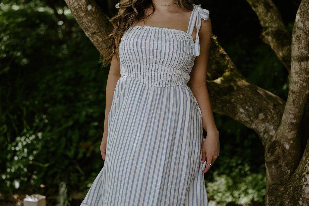 Striped Smocked Maxi - Blue
