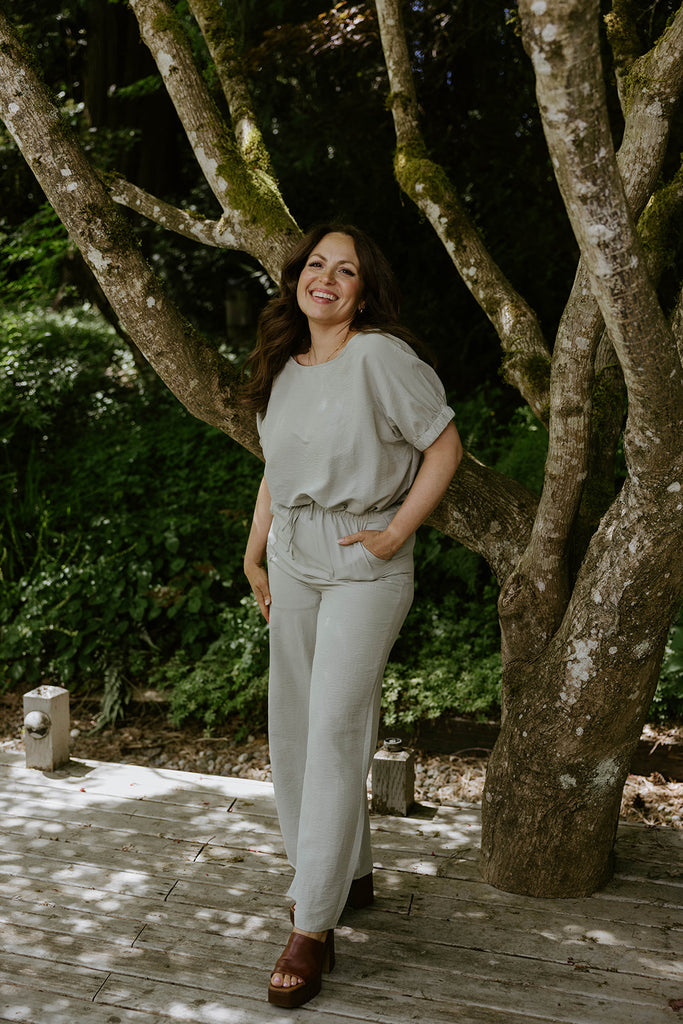 Top & Flowy Pant Casual Set - Sage