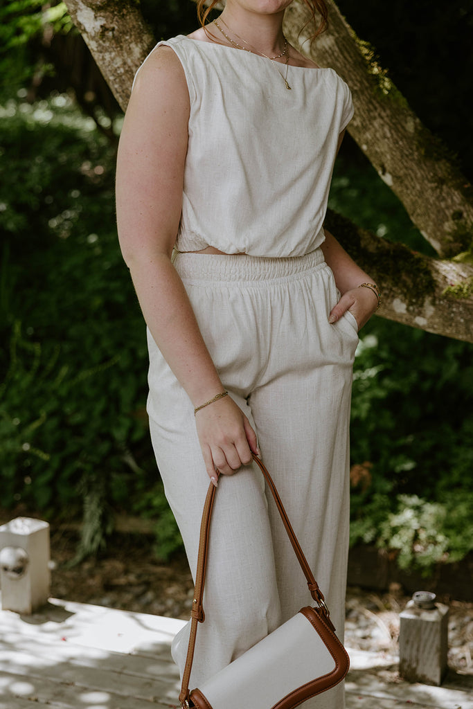 Linen Top & Flowy Pant Set - Oat