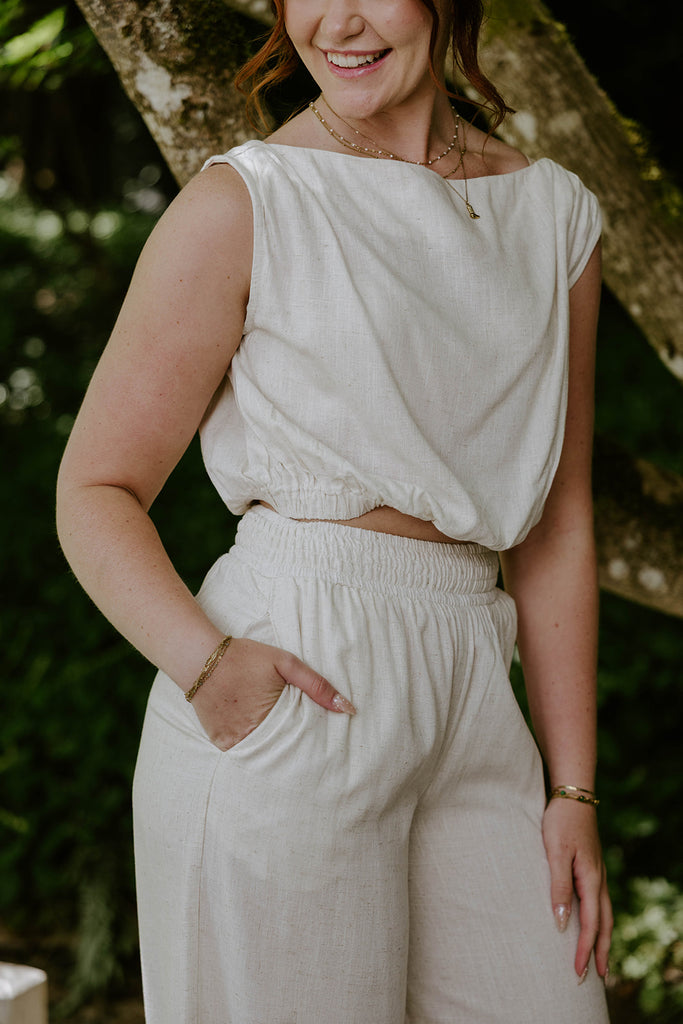 Linen Top & Flowy Pant Set - Oat