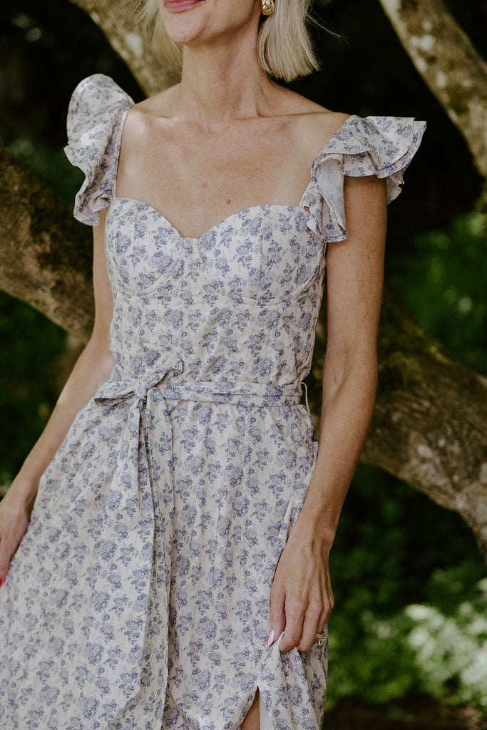 Parisian Bloom Dress - Vintage Blue