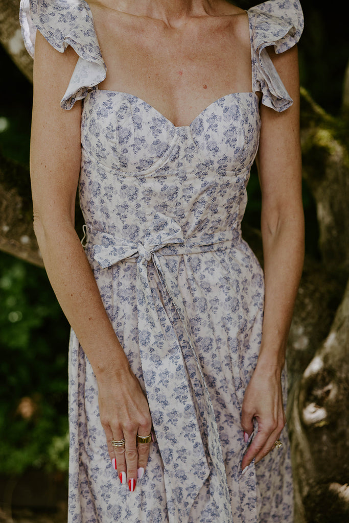 Parisian Bloom Dress - Vintage Blue