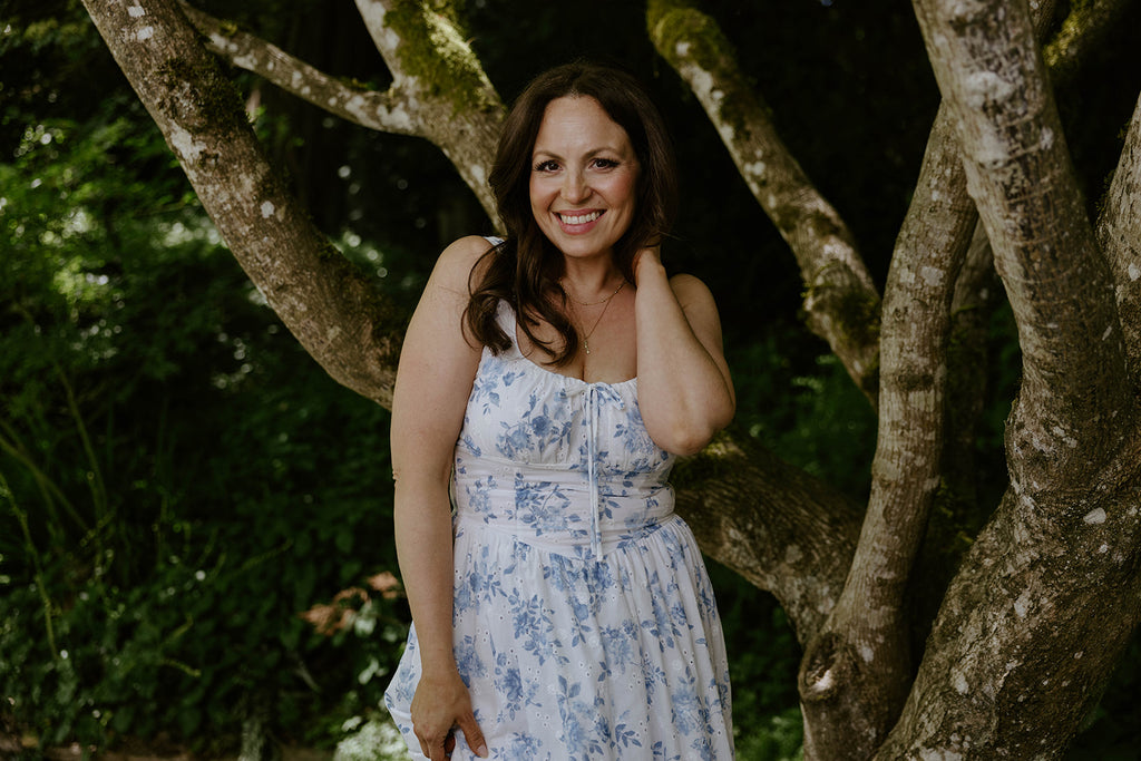 Floral Front Tie Corset Midi Dress - Blue