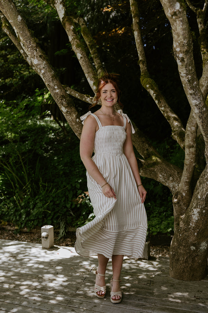 Striped Smocked Maxi - Taupe