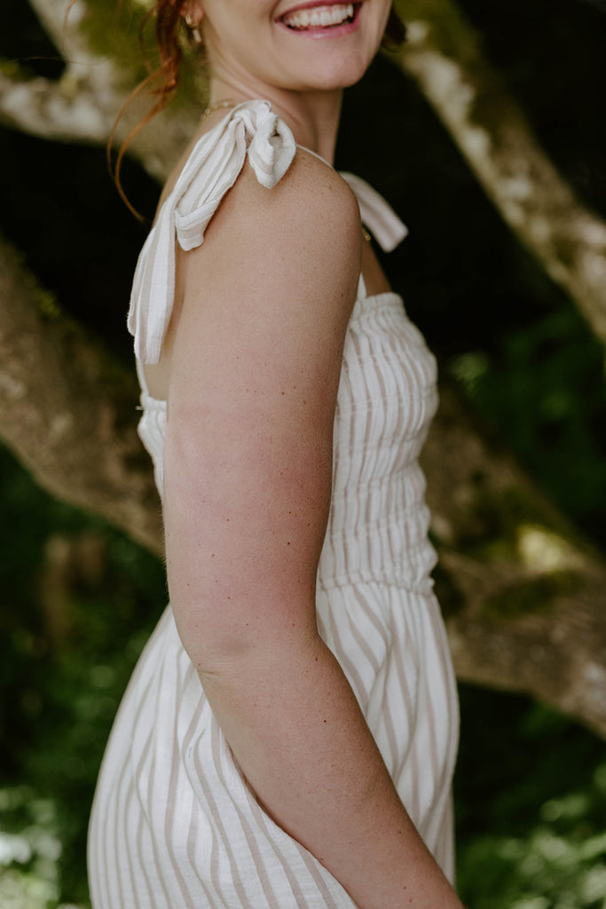 Striped Smocked Maxi - Taupe