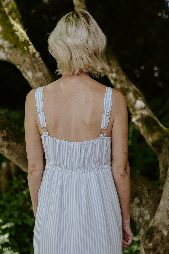 Stripe Button Down Midi Dress - Blue