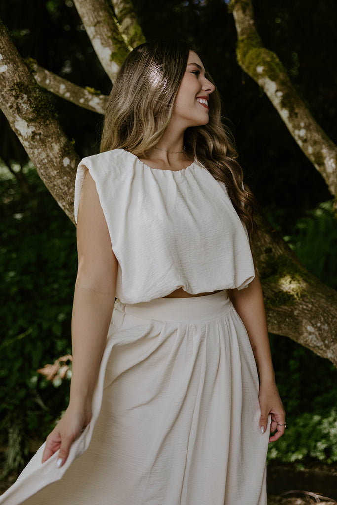 Bubble Top and Flowy Skirt Set - Natural