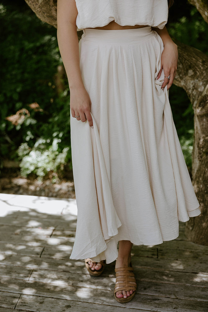 Bubble Top and Flowy Skirt Set - Natural