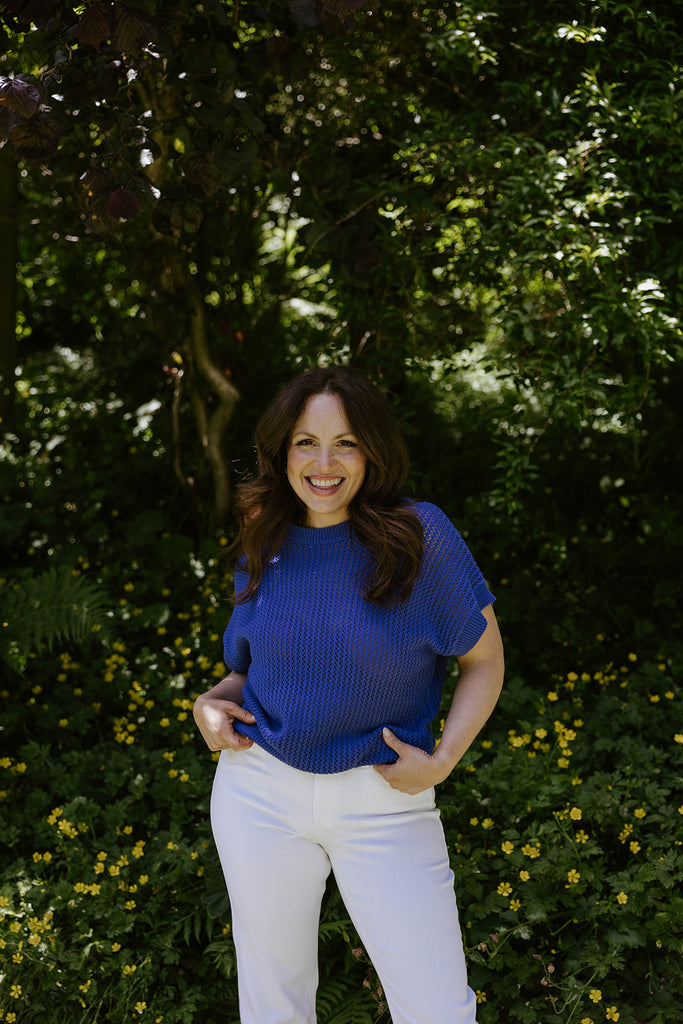 Crochet Knit Short Sleeve - Cobalt Blue