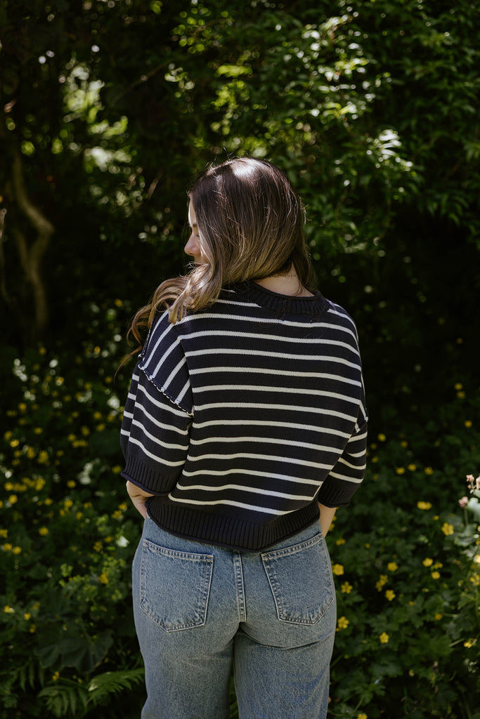 Boxy Striped Knit - Navy