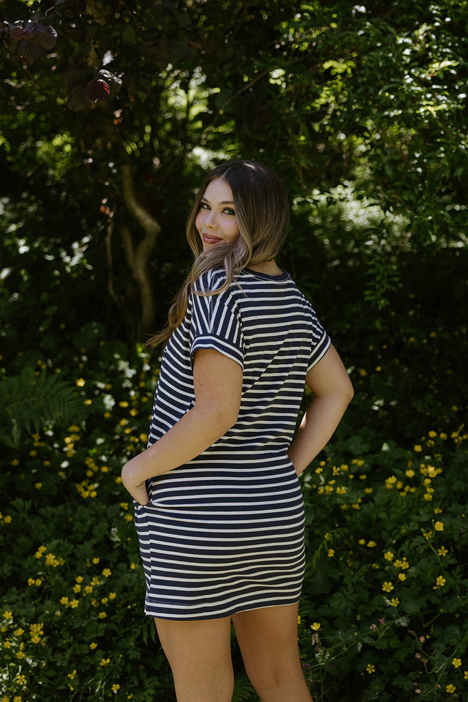 Casual Striped Everyday Dress - Navy