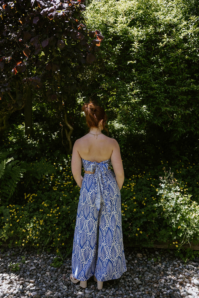 Palm Print Top & Pant Set - Blue