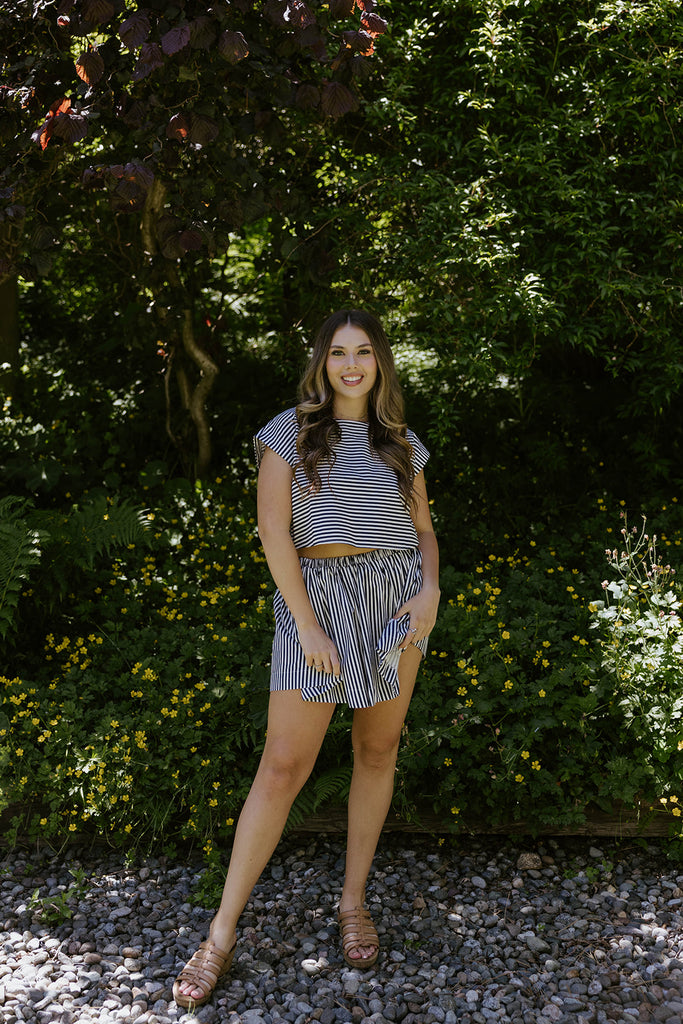 Striped Top & Skirt Set - Navy