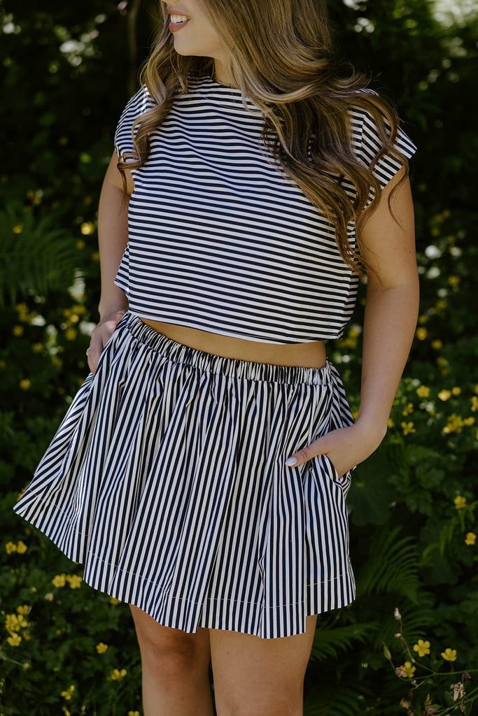 Striped Top & Skirt Set - Navy