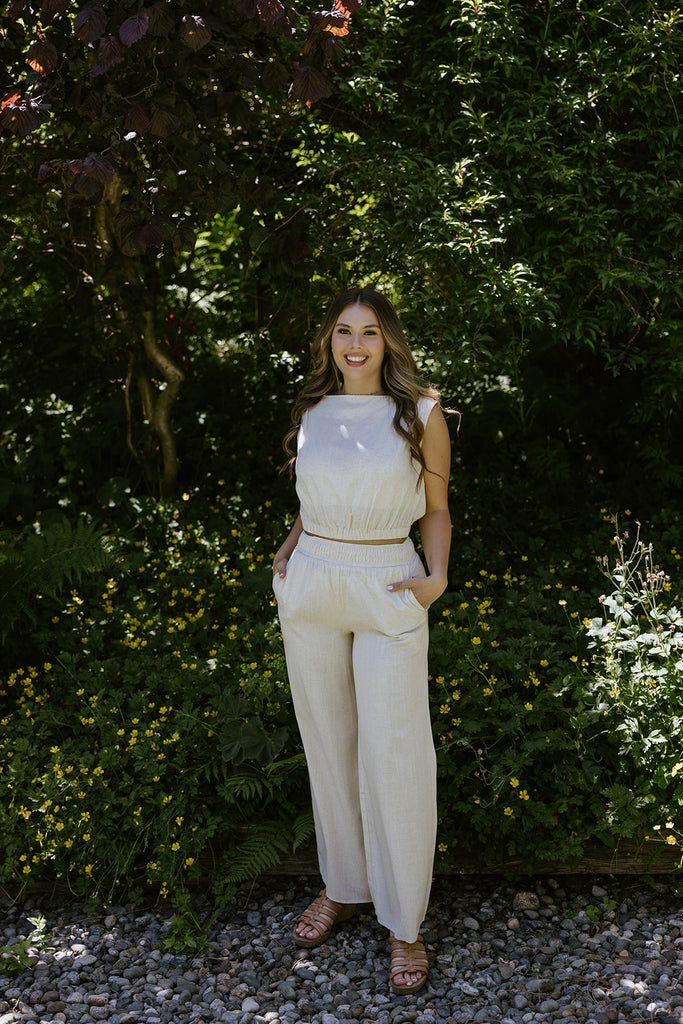 Linen Top & Flowy Pant Set - Oat