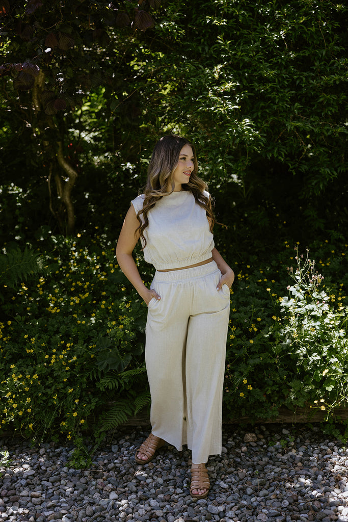 Linen Top & Flowy Pant Set - Oat