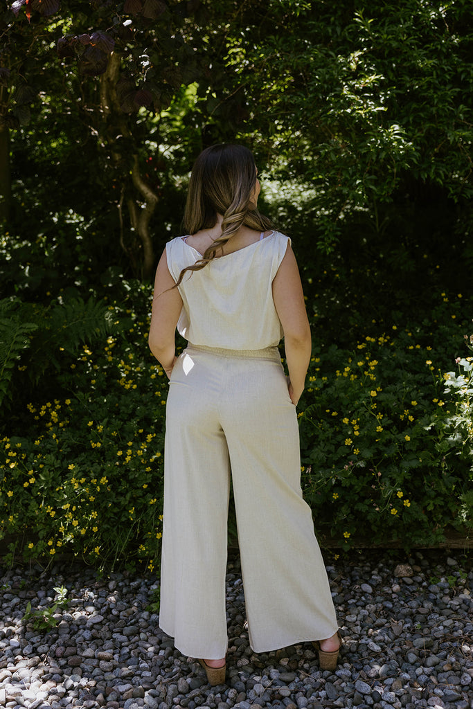 Linen Top & Flowy Pant Set - Oat