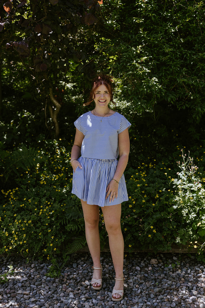 Striped Top & Skirt Set - Light Blue