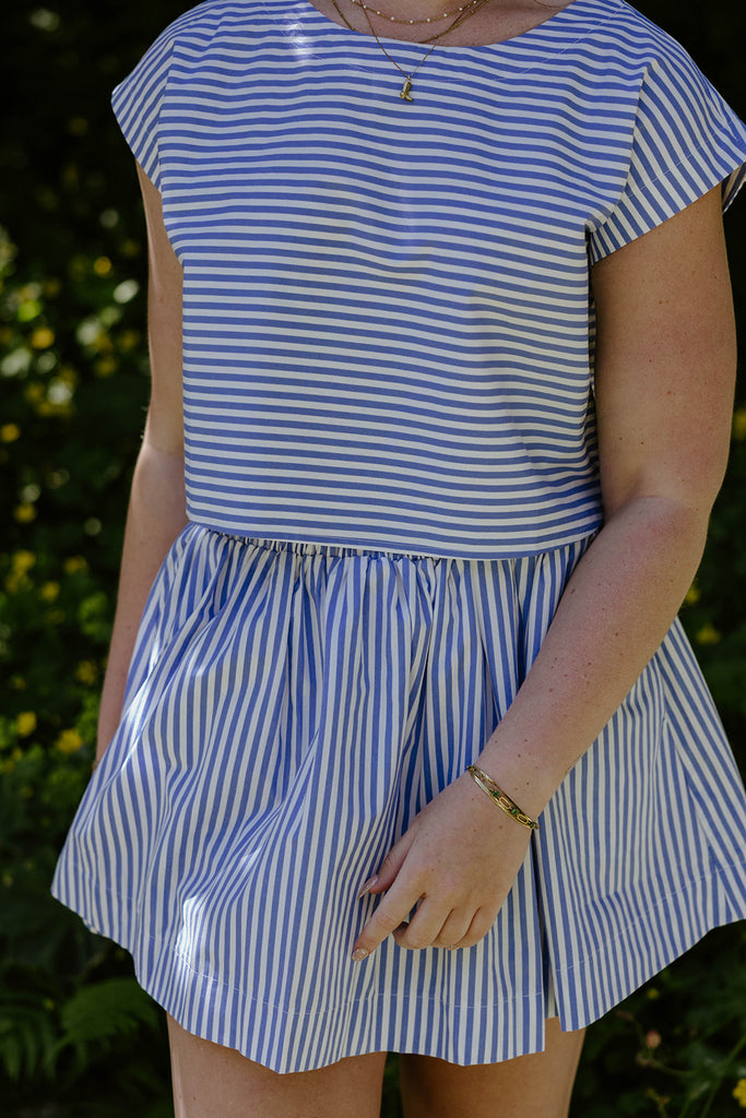 Striped Top & Skirt Set - Light Blue