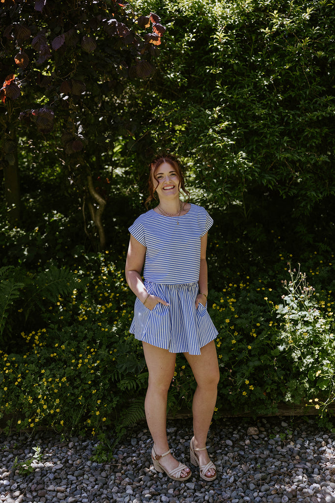 Striped Top & Skirt Set - Light Blue