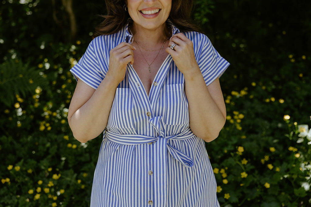 Striped Classic Button Up Midi - Blue