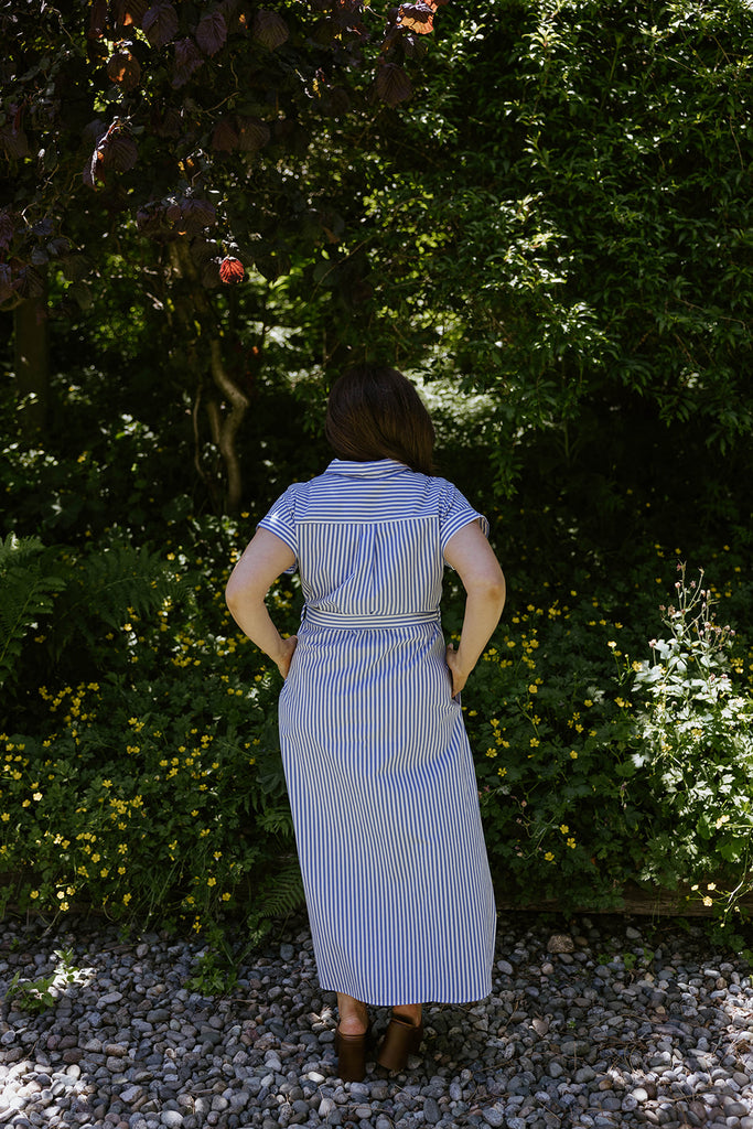 Striped Classic Button Up Midi - Blue