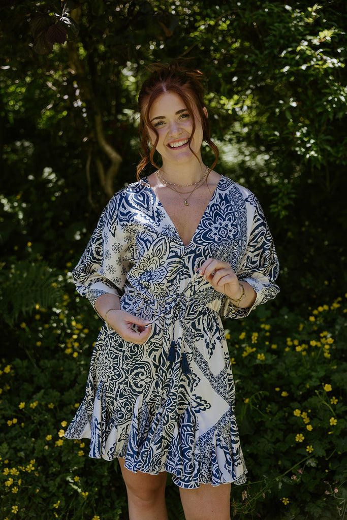 Dolman Sleeve Dress - Navy/White
