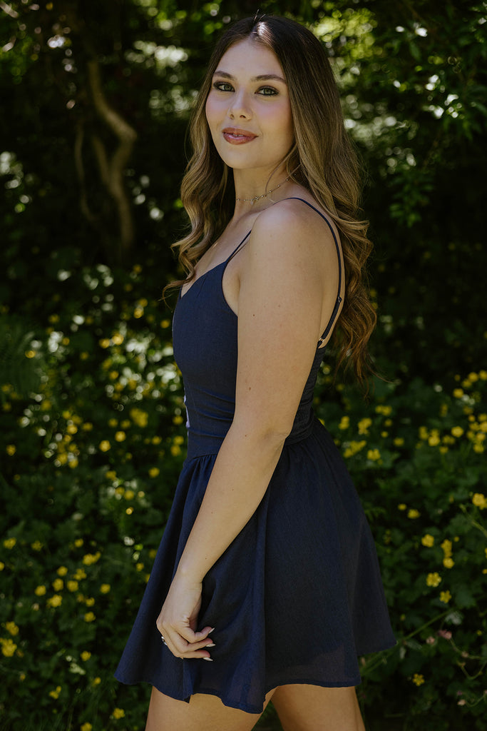 Spaghetti Strap Mini Dress - Navy