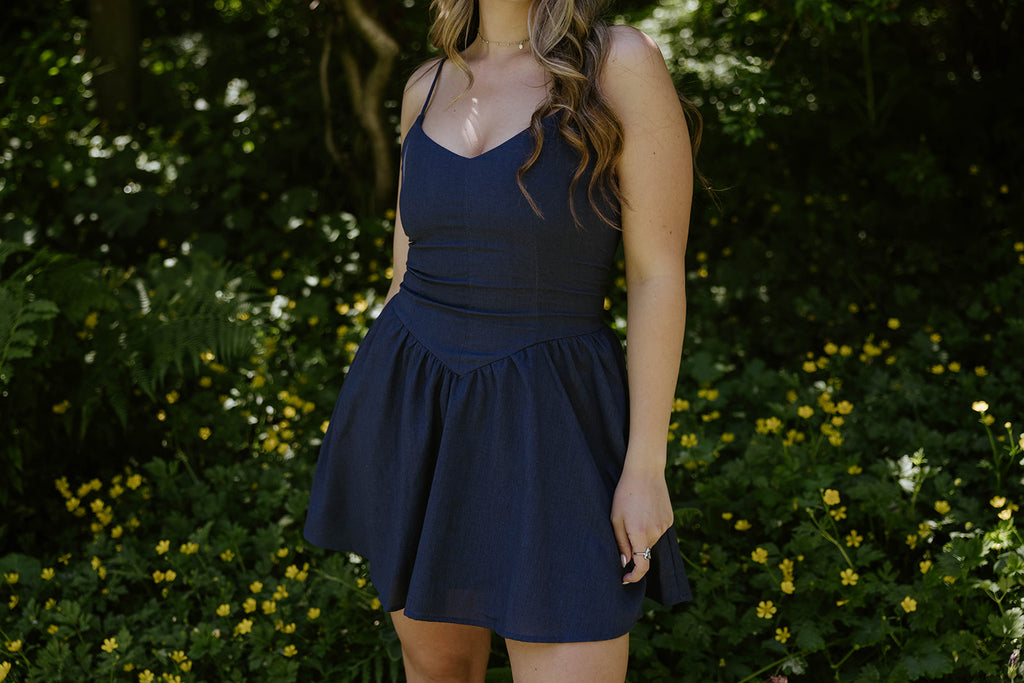 Spaghetti Strap Mini Dress - Navy