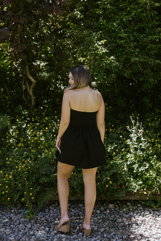 Strapless Mixed Material Dress - Black