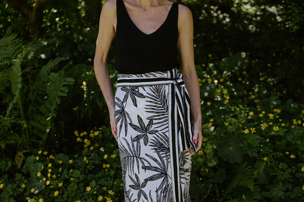 Palm Print Black & White Skirt