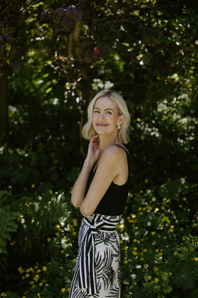 Palm Print Black & White Skirt