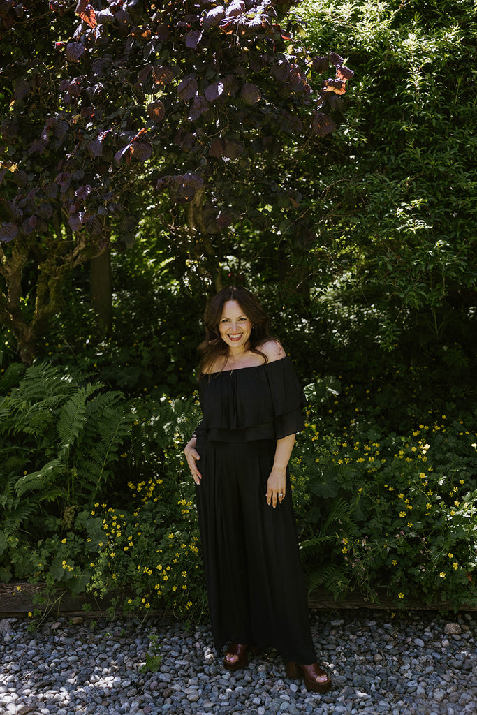 Drape Off Shoulder Top & Flowy Pant - Black