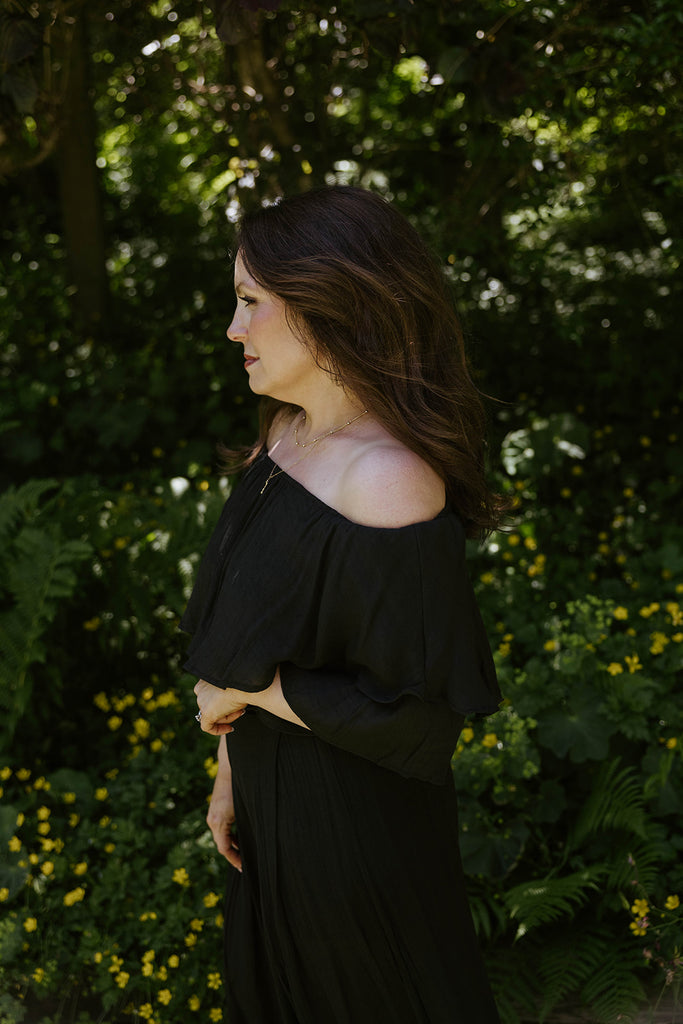 Drape Off Shoulder Top & Flowy Pant - Black