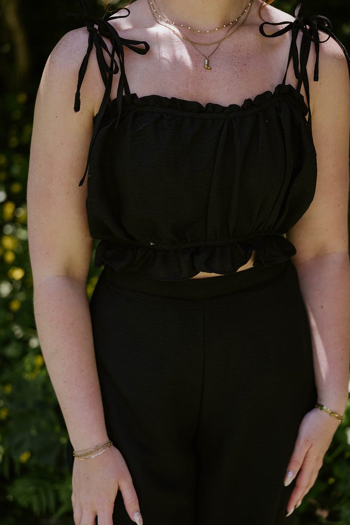 Casual Top and Pant Set - Black