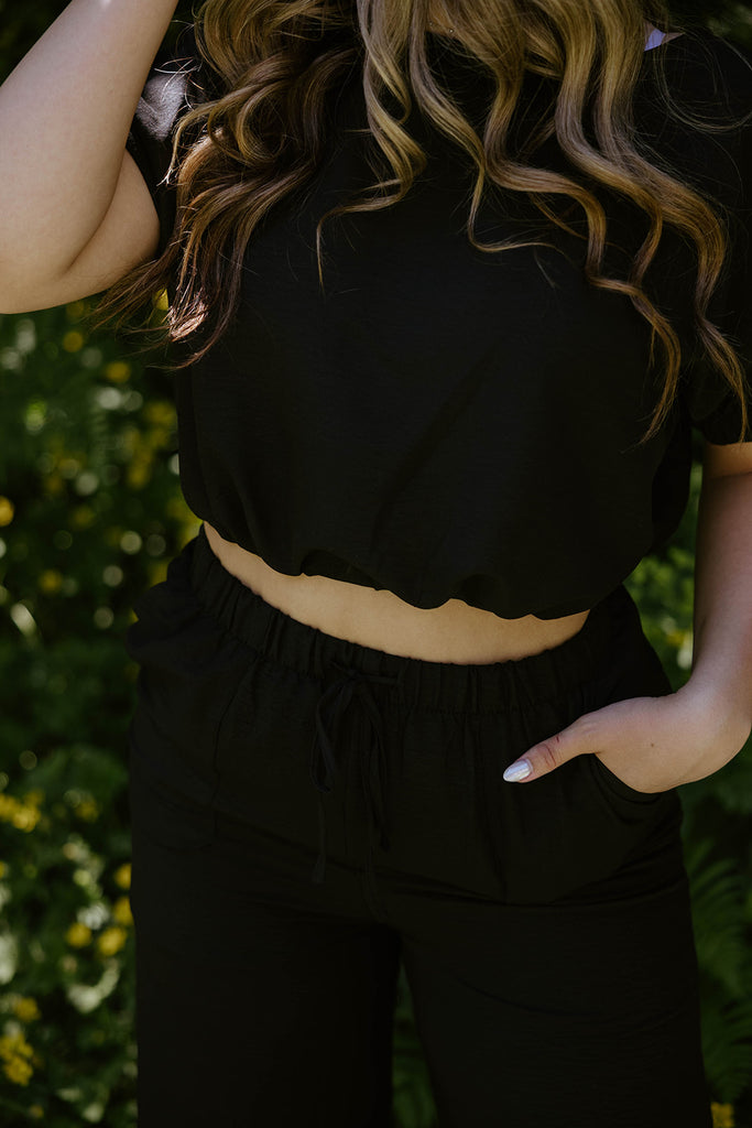 Top & Flowy Pant Casual Set - Black