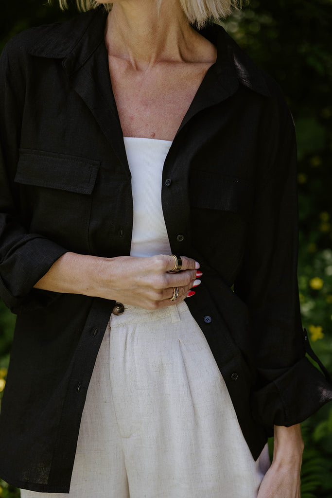 Classic Linen Button Up - Black