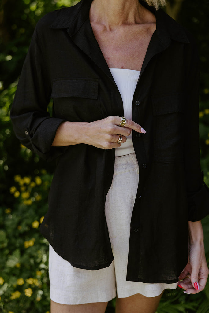 Classic Linen Button Up - Black