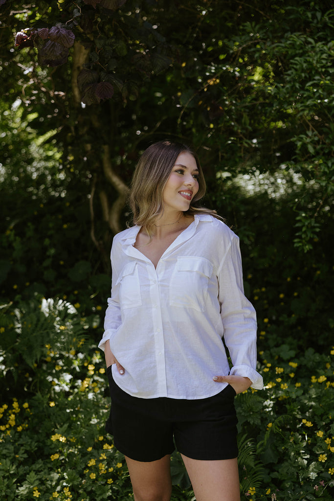 Classic Linen Button Up - White