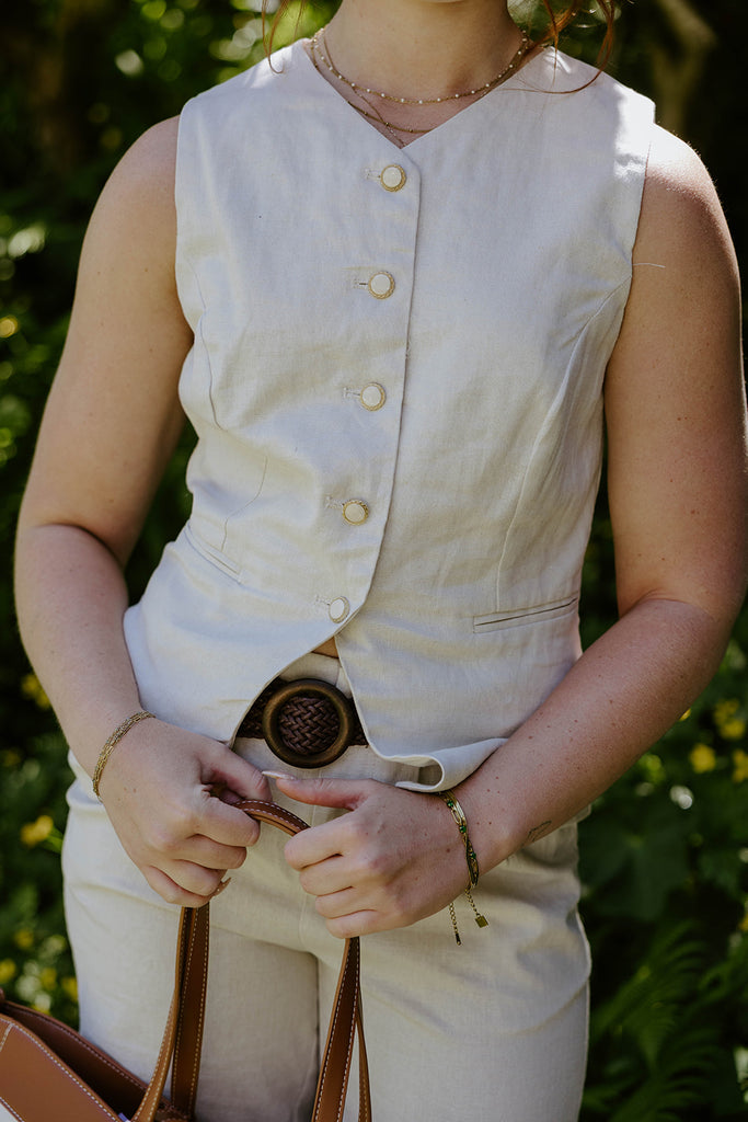 Linen Vest & Shorts Set - Oatmeal