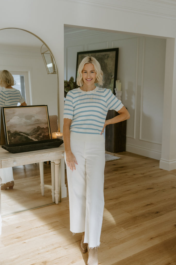 Scalloped Striped Sweater - Blue