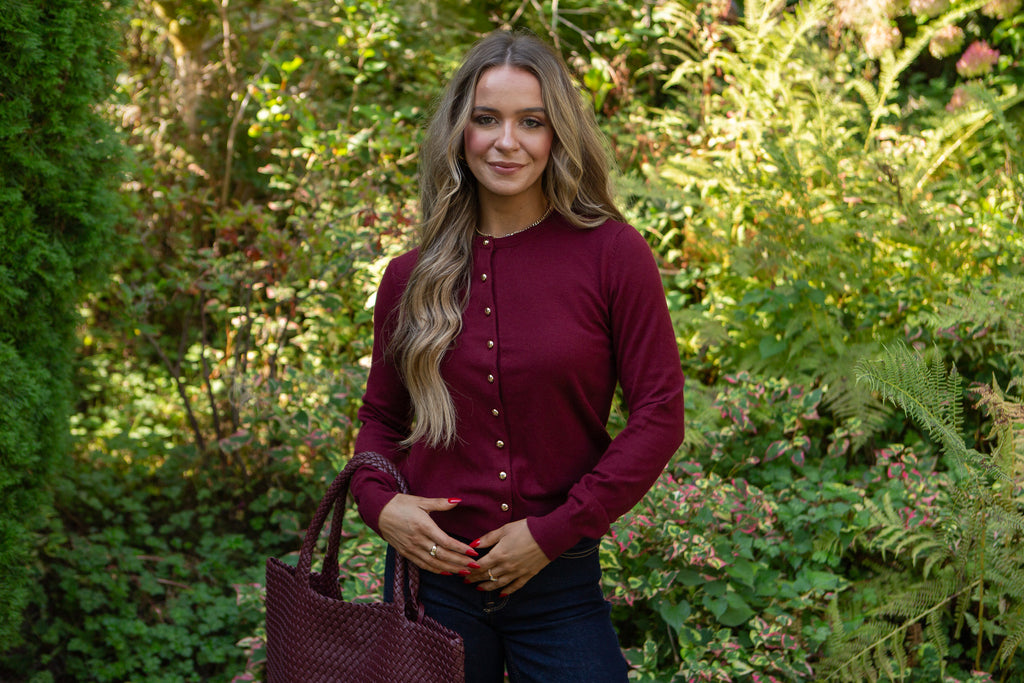 Cardigan With Gold Buttons - Wine