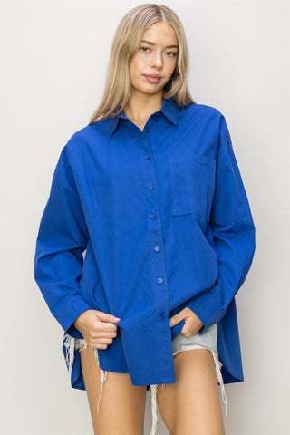 Cargo Pocket Linen Shirt - Blue