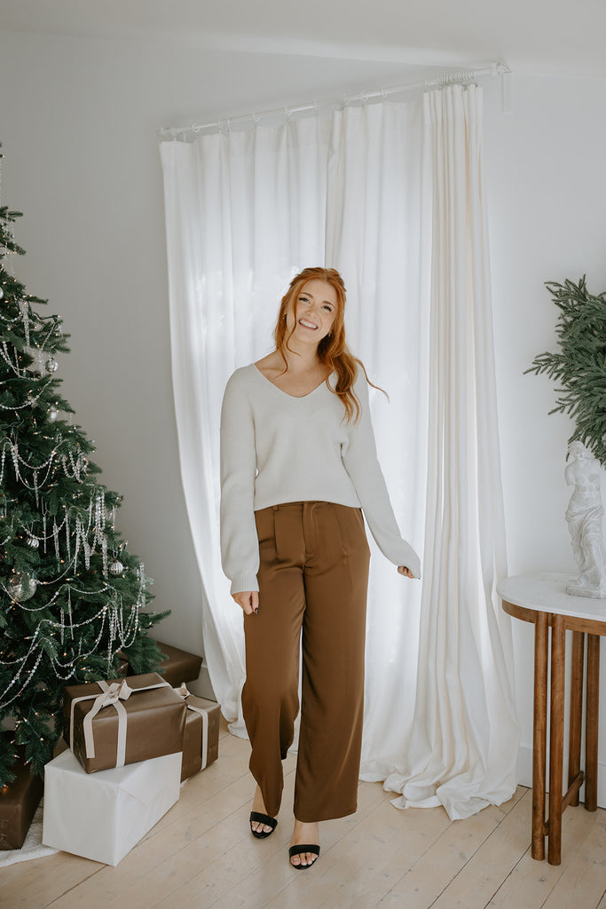 Wide Leg Dressy Pant - Brown