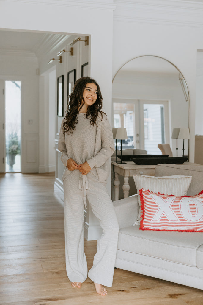 Waffle Textured Sweater & Pant Set - Oat